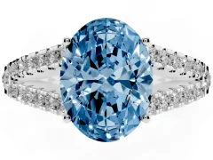 Fancy Blue Oval Cut Diamond Split Shank Pavé Engagement Ring Set in Silver with Prong-Held Center Stone