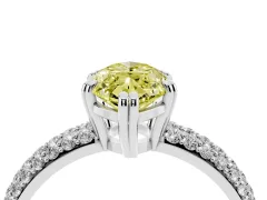 Fancy Yellow Marquise Cut Diamond Solitaire Ring Set in White gold with Multi-Row Round Pavé Band and Prong Setting