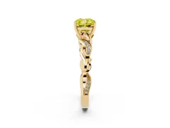 Fancy Yellow Cushion Cut Diamond Vine Band Solitaire Ring Set in Yellow gold with Milgrain Prong Setting
