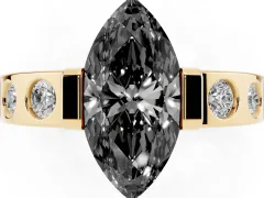 Fancy Black Marquise Cut Diamond Channel-Set Band Ring Set in Yellow gold with Bezel Prong Setting