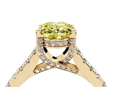 Fancy Yellow Oval Cut Diamond Solitaire Ring Set in Yellow gold with Brilliant Pavé Band and Prong Setting
