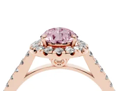 Fancy Pink Pear Cut Diamond Pavé Halo Engagement Ring Set in Rose gold with Pavé Band and Prong Setting