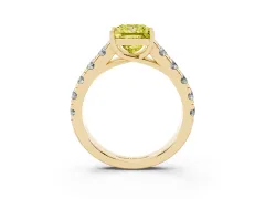 Fancy Yellow Princess Cut Diamond Solitaire Ring Set in Yellow gold with Cut-Down Micro Pavé Band and Prong Setting