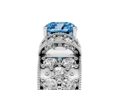 Fancy Blue Cushion Cut Diamond Milgrain Halo Pavé Engagement Ring Set in Platinum with Prong Setting