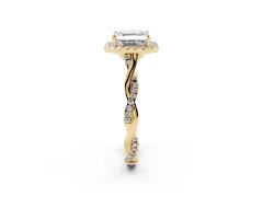 Asscher Cut Diamond Halo Twist Band Solitaire Ring Set in Yellow gold with Prong Setting