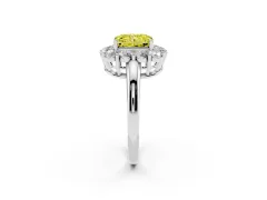 Fancy Yellow Radiant Cut Diamond Halo Cluster Engagement Ring Set in White gold with Polished Band and Prong Setting