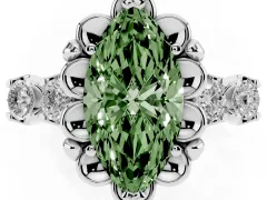 Fancy Green Marquise Cut Diamond Floral Halo Ring Set in Platinum with Shared Prong Band
