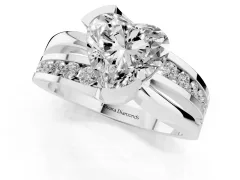 Heart Cut Diamond Solitaire Ring Set in Platinum with Channel Set Split Shank and Tension Prongs