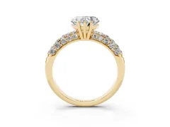 Heart Cut Diamond Pavé Band Solitaire Ring Set in Yellow gold with Close-Set Accent Stones and Prong Setting