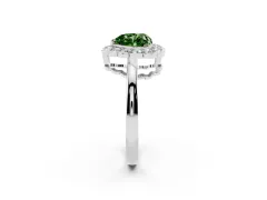 Fancy Green Heart Cut Diamond Halo Cluster Engagement Ring Set in Silver with Solitaire Band and Prong Setting