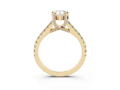 Pear Cut Diamond Solitaire Ring Set in Yellow gold with Brilliant Pavé Band and Prong Setting