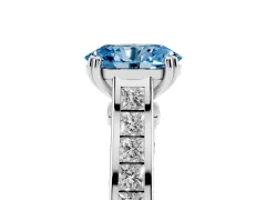 Fancy Blue Oval Cut Diamond Channel Set Solitaire Engagement Ring Set in White gold with Prong Setting