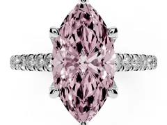 Fancy Pink Marquise Cut Diamond Solitaire Ring Set in White gold with Brilliant Pavé Band and Prong Setting