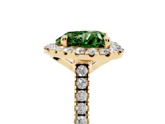Fancy Green Heart Cut Diamond Cushion Halo Ring Set in Yellow gold with Pavé Band