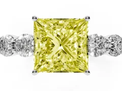 Fancy Yellow Princess Cut Diamond Five-Stone Prong Set Band Ring Set in White gold with Polished Band