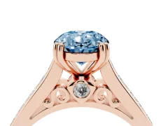 Fancy Blue Oval Cut Diamond Channel Set Solitaire Engagement Ring Set in Rose gold with Prong Setting