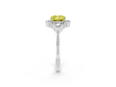 Fancy Yellow Cushion Cut Diamond Cluster Ring Set in Silver with Beaded Band