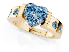 Fancy Blue Heart Cut Diamond Channel-Set Band Ring Set in Yellow gold with Bezel Prong Setting