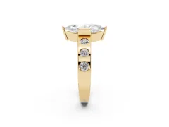 Marquise Cut Diamond Channel-Set Band Ring Set in Yellow gold with Bezel Prong Setting