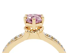 Fancy Pink Pear Cut Diamond Solitaire Ring Set in Yellow gold with Channel Set Band and Prong Setting