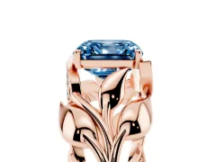 Fancy Blue Asscher Cut Diamond Leaf-Inspired Engagement Ring Set in Rose gold with Round Accents