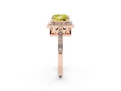 Fancy Yellow Princess Cut Diamond Halo Ring Set in Rose gold with Accent-Lined Split Shank and Prong Setting
