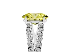 Fancy Yellow Oval Cut Diamond Split Shank Pavé Engagement Ring Set in Platinum with Prong-Held Center Stone