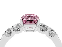 Fancy Pink Emerald Cut Diamond Five-Stone Prong Set Engagement Ring Set in Silver with Channel Band
