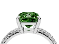 Fancy Green Princess Cut Diamond Solitaire Ring Set in Silver with Multi-Row Round Pavé Band and Prong Setting