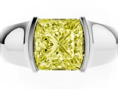 Fancy Yellow Princess Cut Diamond Bezel Solitaire Ring Set in Silver with Wide Band