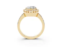 Heart Cut Diamond Halo Ring Set in Yellow gold with Pavé Shank and Prong Setting