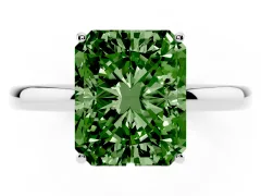 Fancy Green Radiant Cut Diamond Solitaire Ring Set in White gold with Plain Band and Prong Setting