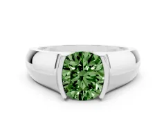 Fancy Green Round Cut Diamond Bezel Solitaire Ring Set in Platinum with Wide Band