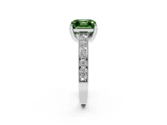 Fancy Green Asscher Cut Diamond Solitaire Ring Set in Silver with Milgrain-Edged Pavé Band and Prong Setting