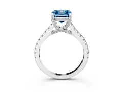 Fancy Blue Asscher Cut Diamond Solitaire Ring Set in Silver with Brilliant Pavé Band and Prong Setting