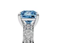 Fancy Blue Princess Cut Diamond Solitaire Ring Set in Silver with Multi-Row Round Pavé Band and Prong Setting