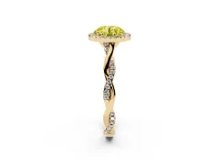 Fancy Yellow Round Cut Diamond Halo Twist Band Solitaire Ring Set in Yellow gold with Prong Setting