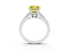 Fancy Yellow Asscher Cut Diamond Split Shank Pavé Engagement Ring Set in Platinum with Prong-Set Center Stone