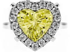Fancy Yellow Heart Cut Diamond Cluster Halo Solitaire Ring Set in Silver with Prong Setting
