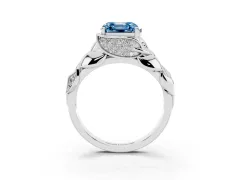Fancy Blue Asscher Cut Diamond Leaf-Inspired Engagement Ring Set in White gold with Round Accents