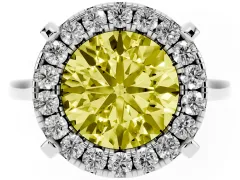 Fancy Yellow Round Cut Diamond Cluster Halo Solitaire Ring Set in White gold with Prong Setting