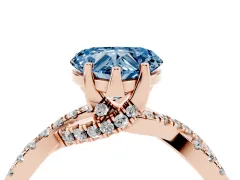 Fancy Blue Heart Cut Diamond Twist Pavé Solitaire Engagement Ring Set in Rose gold with Prong Setting