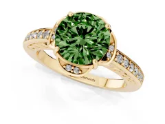 Fancy Green Round Cut Diamond Halo Ring Set in Yellow gold with Channel Set Band and Prong Setting