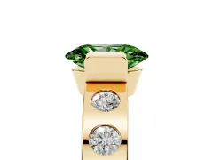 Fancy Green Oval Cut Diamond Channel-Set Band Ring Set in Yellow gold with Bezel Prong Setting