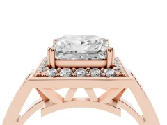 Princess Cut Diamond Halo Ring Set in Rose gold with Accent-Lined Split Shank and Prong Setting