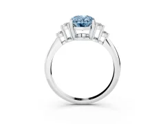 Fancy Blue Oval Cut Diamond Cluster Ring Set in Silver with Plain Band and Prong Setting