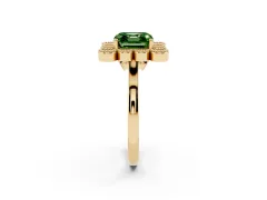 Fancy Green Asscher Cut Diamond Cluster Halo Ring Set in Yellow gold with Milgrain Bezel Accents and Plain Band