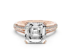 Asscher Cut Diamond Split Shank Pavé Engagement Ring Set in Rose gold with Prong-Set Center Stone