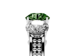Fancy Green Round Cut Diamond Three-Stone Ring Set in Platinum with Textured Band