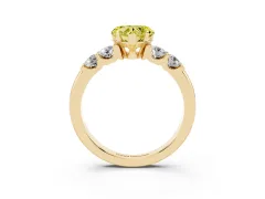 Fancy Yellow Heart Cut Diamond Five-Stone Prong Set Engagement Ring Set in Yellow gold with Channel Band